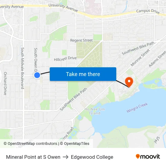 Mineral Point at S Owen to Edgewood College map
