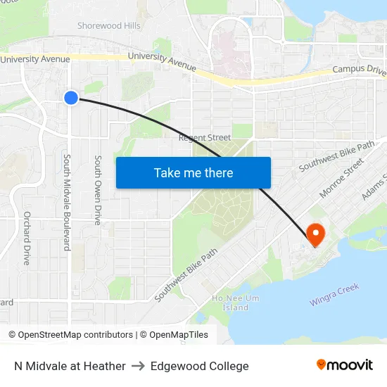 N Midvale at Heather to Edgewood College map