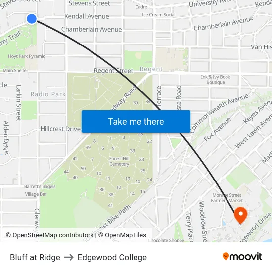 Bluff at Ridge to Edgewood College map