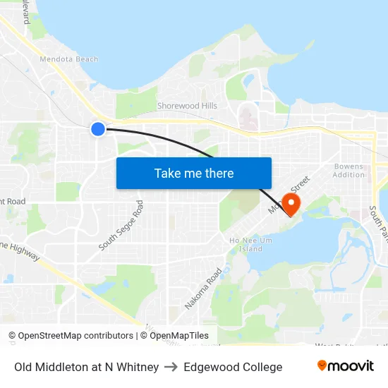 Old Middleton at N Whitney to Edgewood College map