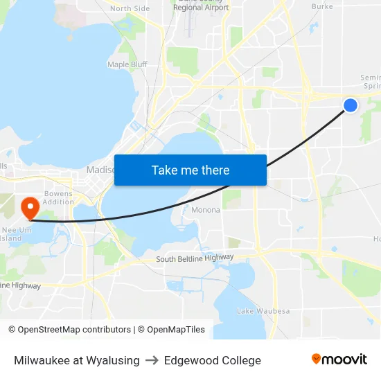 Milwaukee at Wyalusing to Edgewood College map