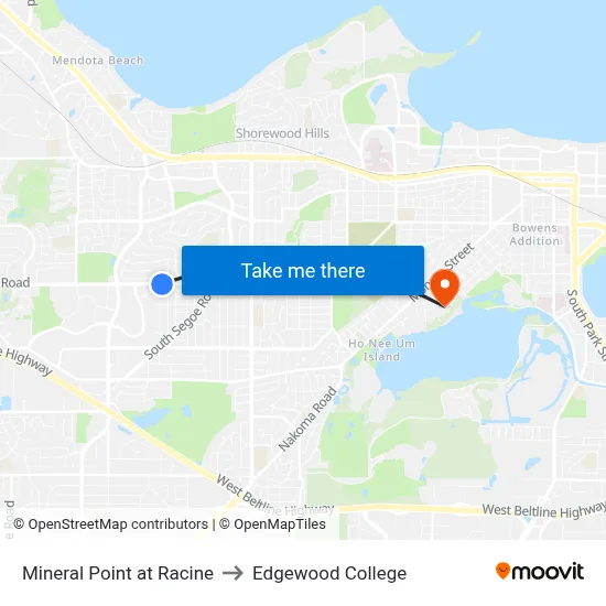 Mineral Point at Racine to Edgewood College map