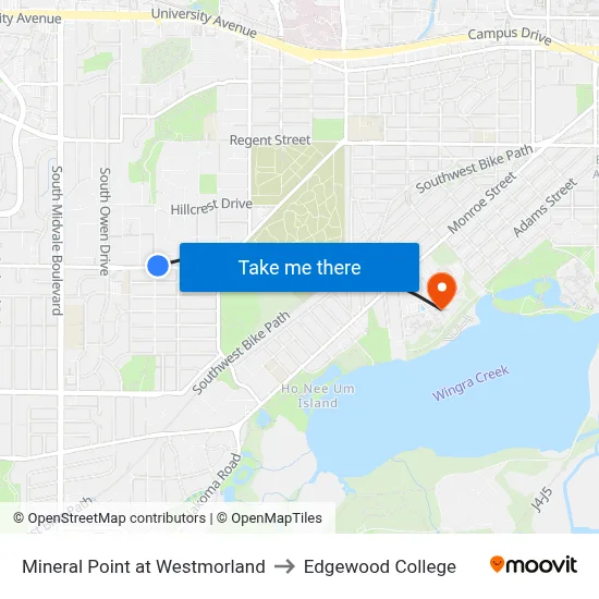 Mineral Point at Westmorland to Edgewood College map
