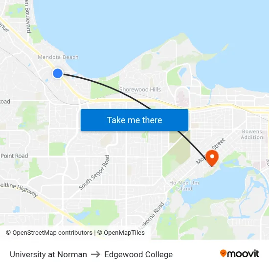 University at Norman to Edgewood College map