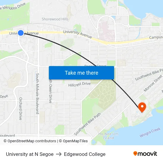 University at N Segoe to Edgewood College map