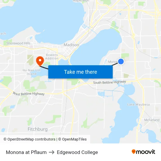 Monona at Pflaum to Edgewood College map
