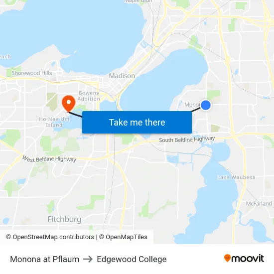 Monona at Pflaum to Edgewood College map