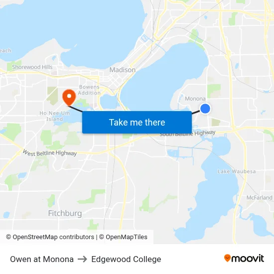 Owen at Monona to Edgewood College map