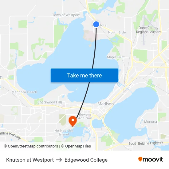 Knutson at Westport to Edgewood College map