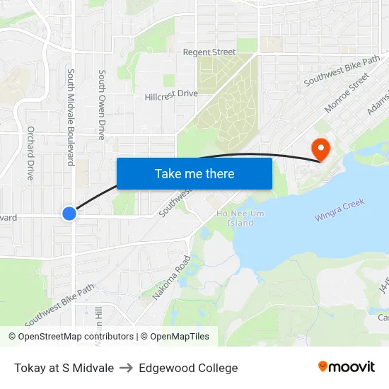 Tokay at S Midvale to Edgewood College map