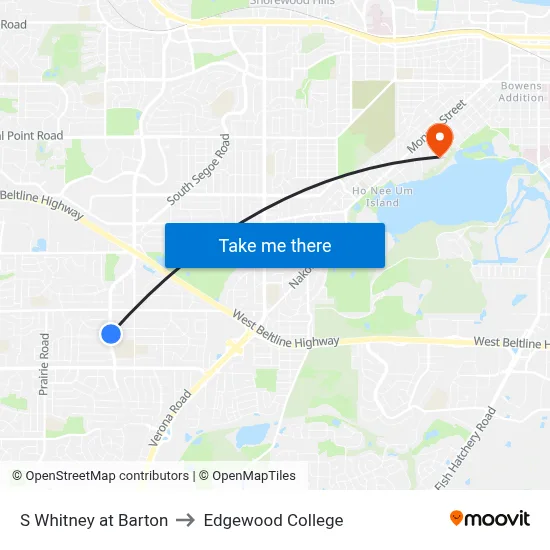 S Whitney at Barton to Edgewood College map
