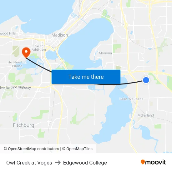 Owl Creek at Voges to Edgewood College map