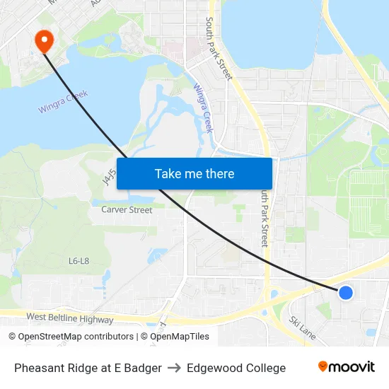 Pheasant Ridge at E Badger to Edgewood College map