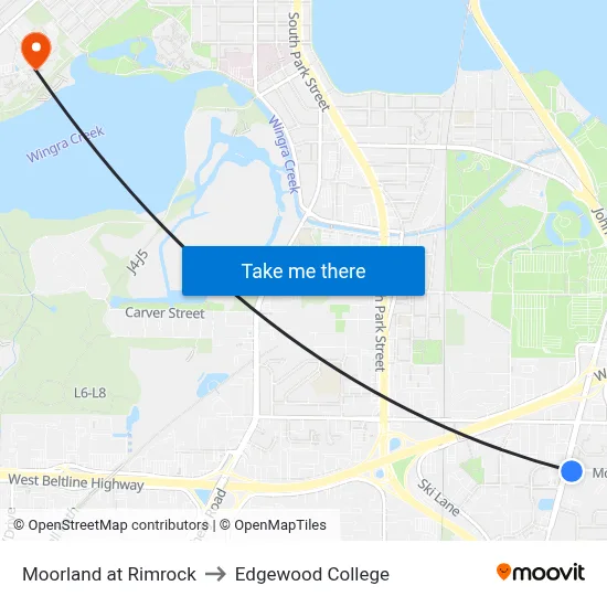 Moorland at Rimrock to Edgewood College map