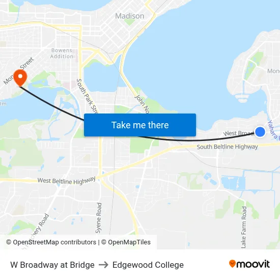 W Broadway at Bridge to Edgewood College map