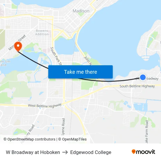 W Broadway at Hoboken to Edgewood College map