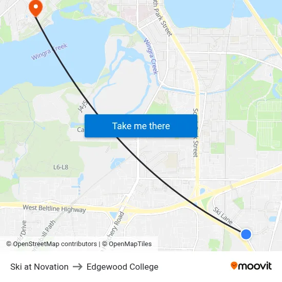 Ski at Novation to Edgewood College map