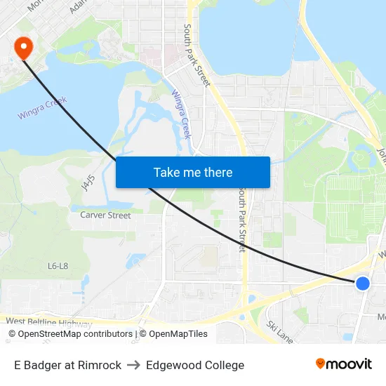 E Badger at Rimrock to Edgewood College map