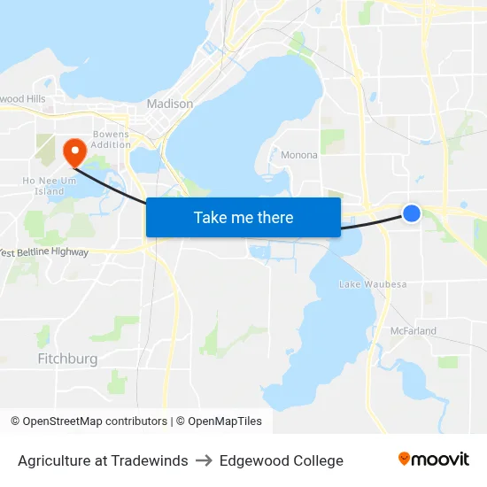 Agriculture at Tradewinds to Edgewood College map