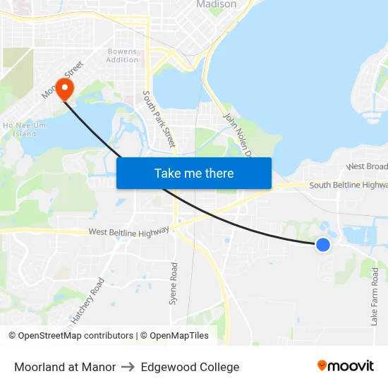 Moorland at Manor to Edgewood College map