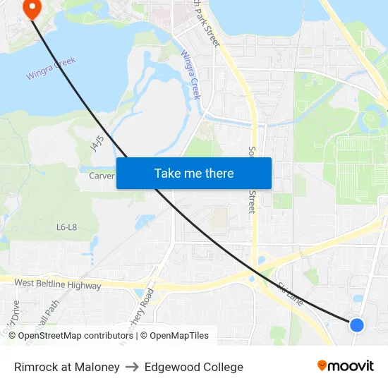Rimrock at Maloney to Edgewood College map