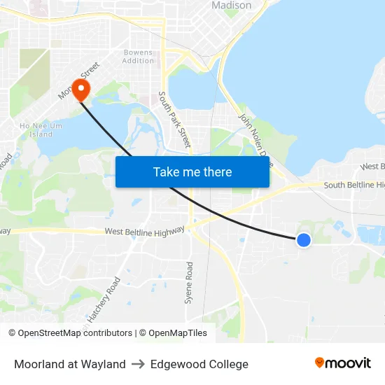 Moorland at Wayland to Edgewood College map
