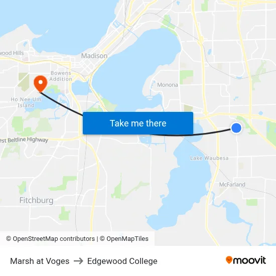 Marsh at Voges to Edgewood College map