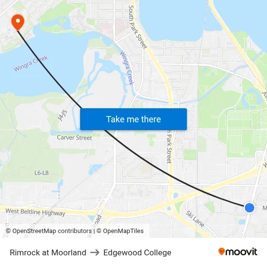 Rimrock at Moorland to Edgewood College map
