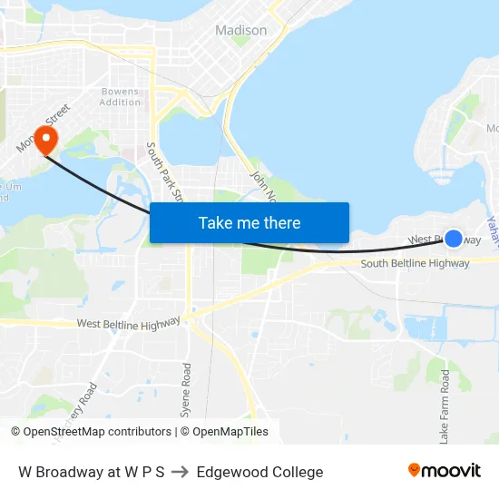 W Broadway at W P S to Edgewood College map