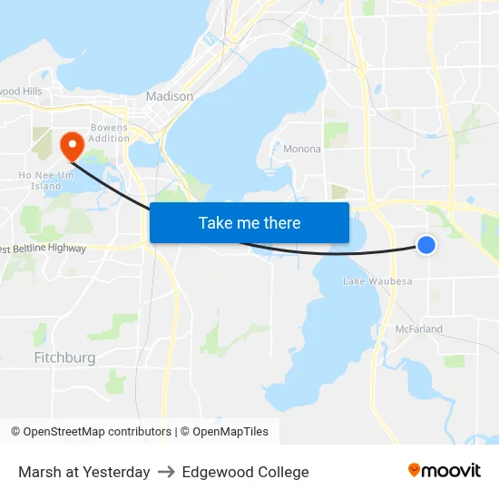 Marsh at Yesterday to Edgewood College map