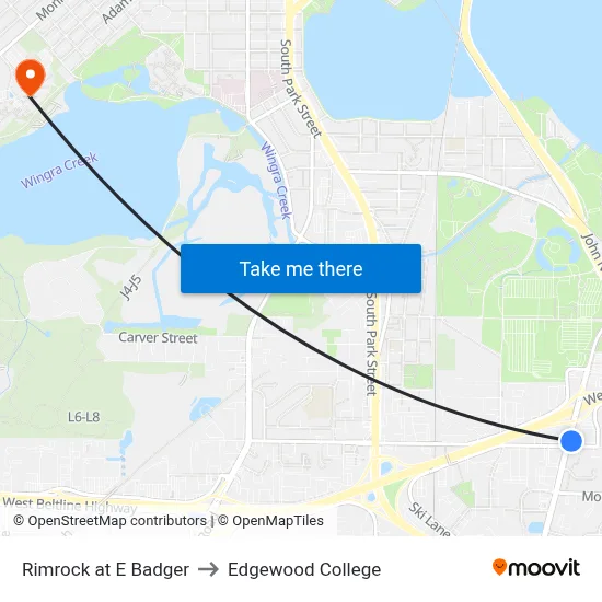 Rimrock at E Badger to Edgewood College map