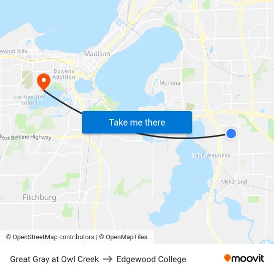 Great Gray at Owl Creek to Edgewood College map