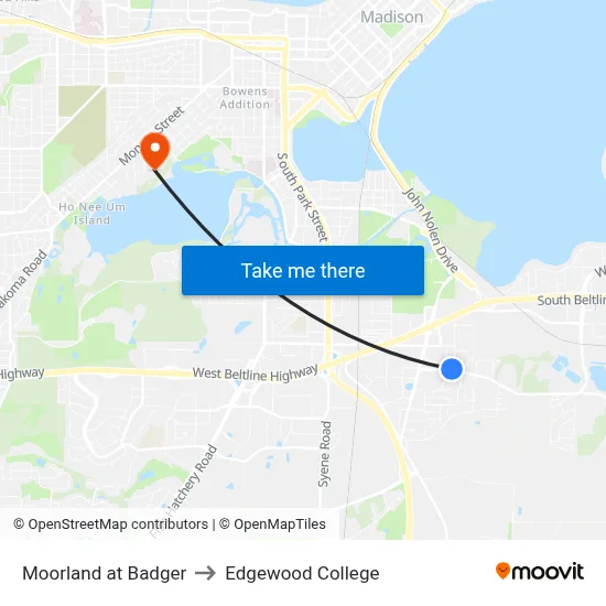 Moorland at Badger to Edgewood College map
