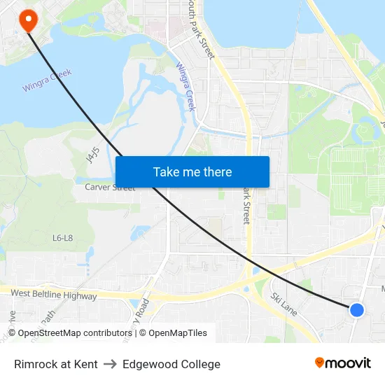 Rimrock at Kent to Edgewood College map