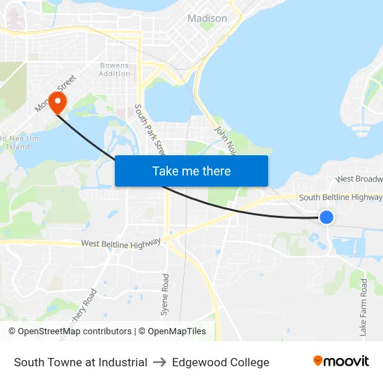 South Towne at Industrial to Edgewood College map