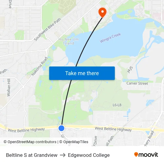 Beltline S at Grandview to Edgewood College map