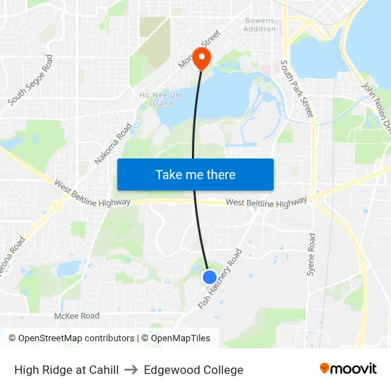 High Ridge at Cahill to Edgewood College map