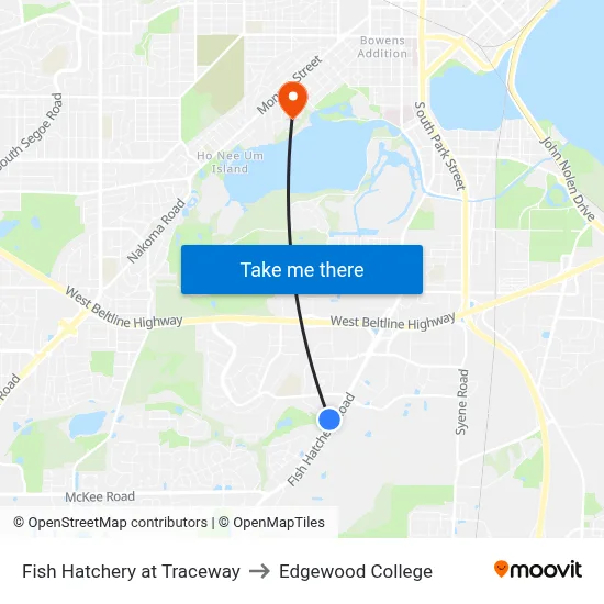 Fish Hatchery at Traceway to Edgewood College map