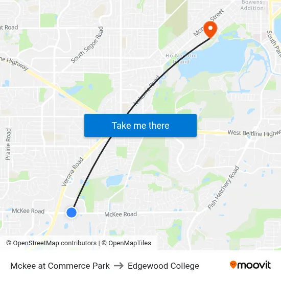 Mckee at Commerce Park to Edgewood College map