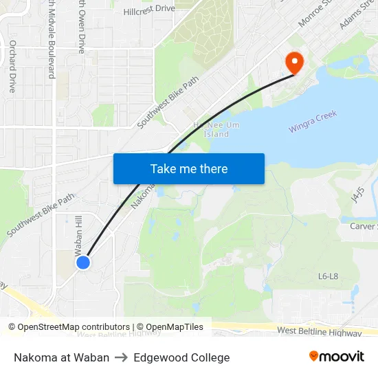 Nakoma at Waban to Edgewood College map