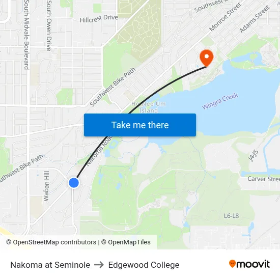Nakoma at Seminole to Edgewood College map