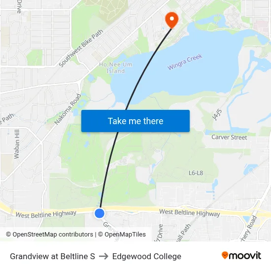 Grandview at Beltline S to Edgewood College map