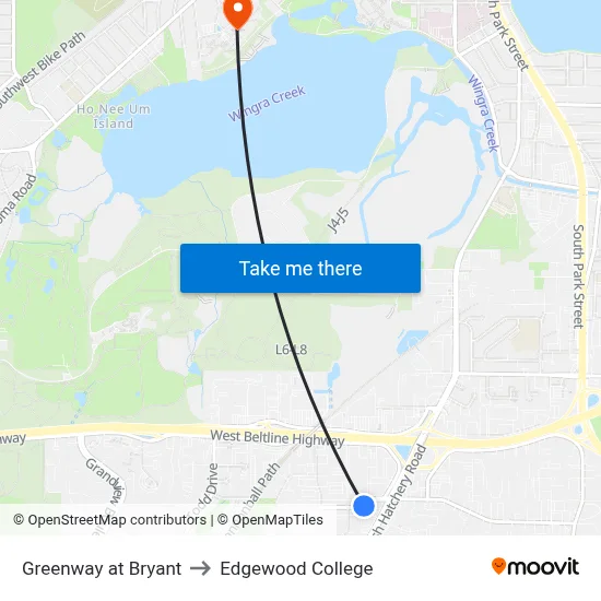 Greenway at Bryant to Edgewood College map