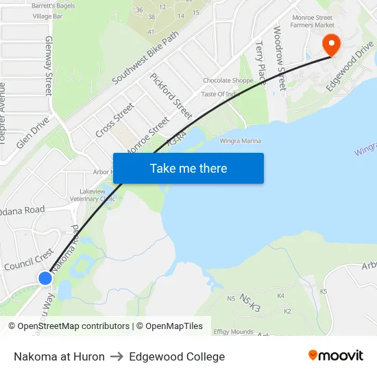 Nakoma at Huron to Edgewood College map