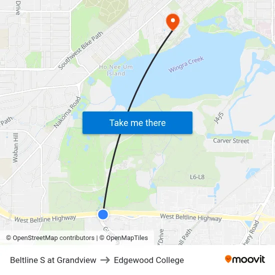 Beltline S at Grandview to Edgewood College map