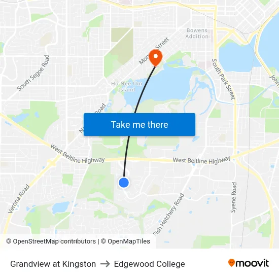 Grandview at Kingston to Edgewood College map