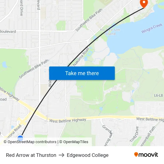 Red Arrow at Thurston to Edgewood College map
