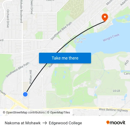Nakoma at Mohawk to Edgewood College map