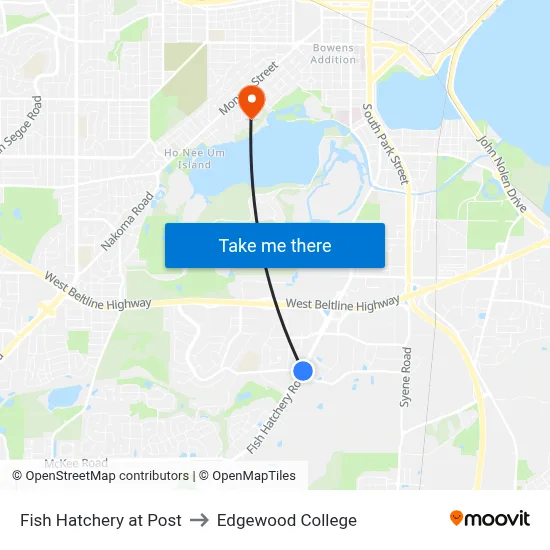 Fish Hatchery at Post to Edgewood College map