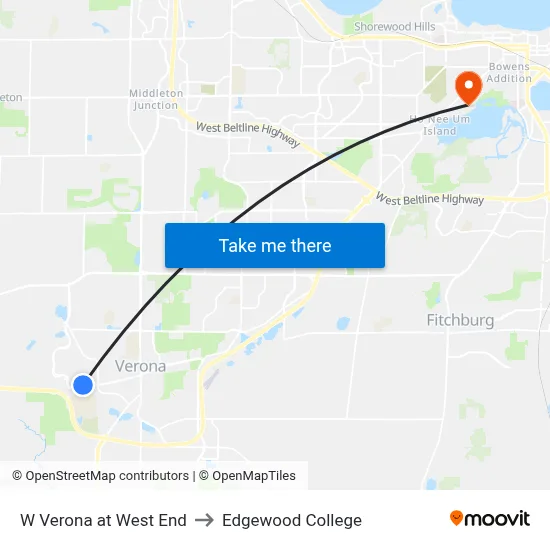 W Verona at West End to Edgewood College map